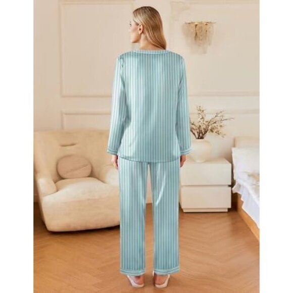 Ekouaer Women's 2-Piece Silk Satin PJs- Comfy Long Sleeve Sleep & Lounge Set XXL - Picture 4 of 6
